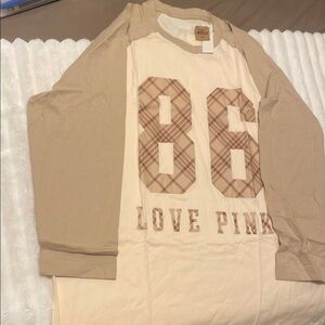 PINK Victoria's Secret  Raglan Shirt - Cream and Tan